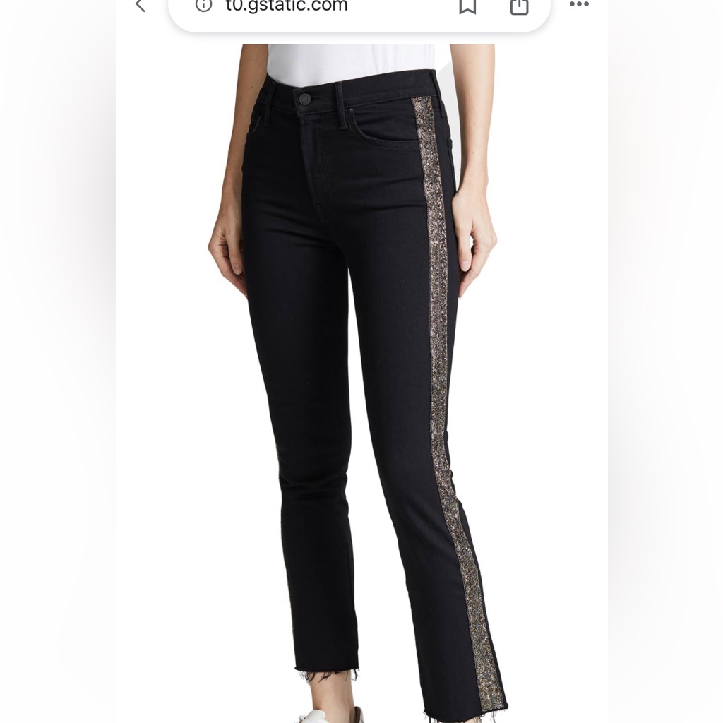 Mother The Rascals Ankle Fray Jeans With Gold Beaded Striped Leg